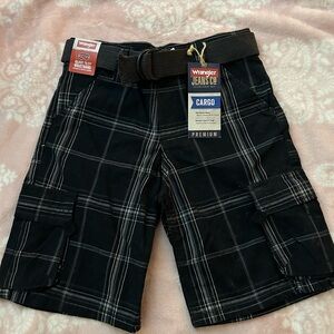 Wrangler Men's Black and White Plaid Cargo Shorts